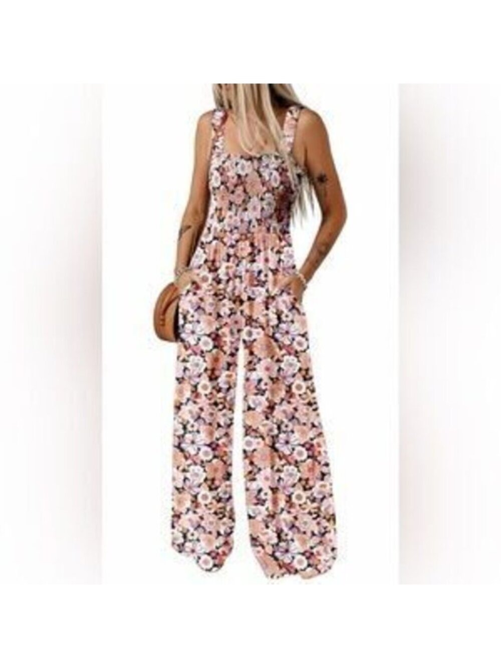 Overalls One Piece Sleeveless Printed Wide Leg Rompers With Pockets